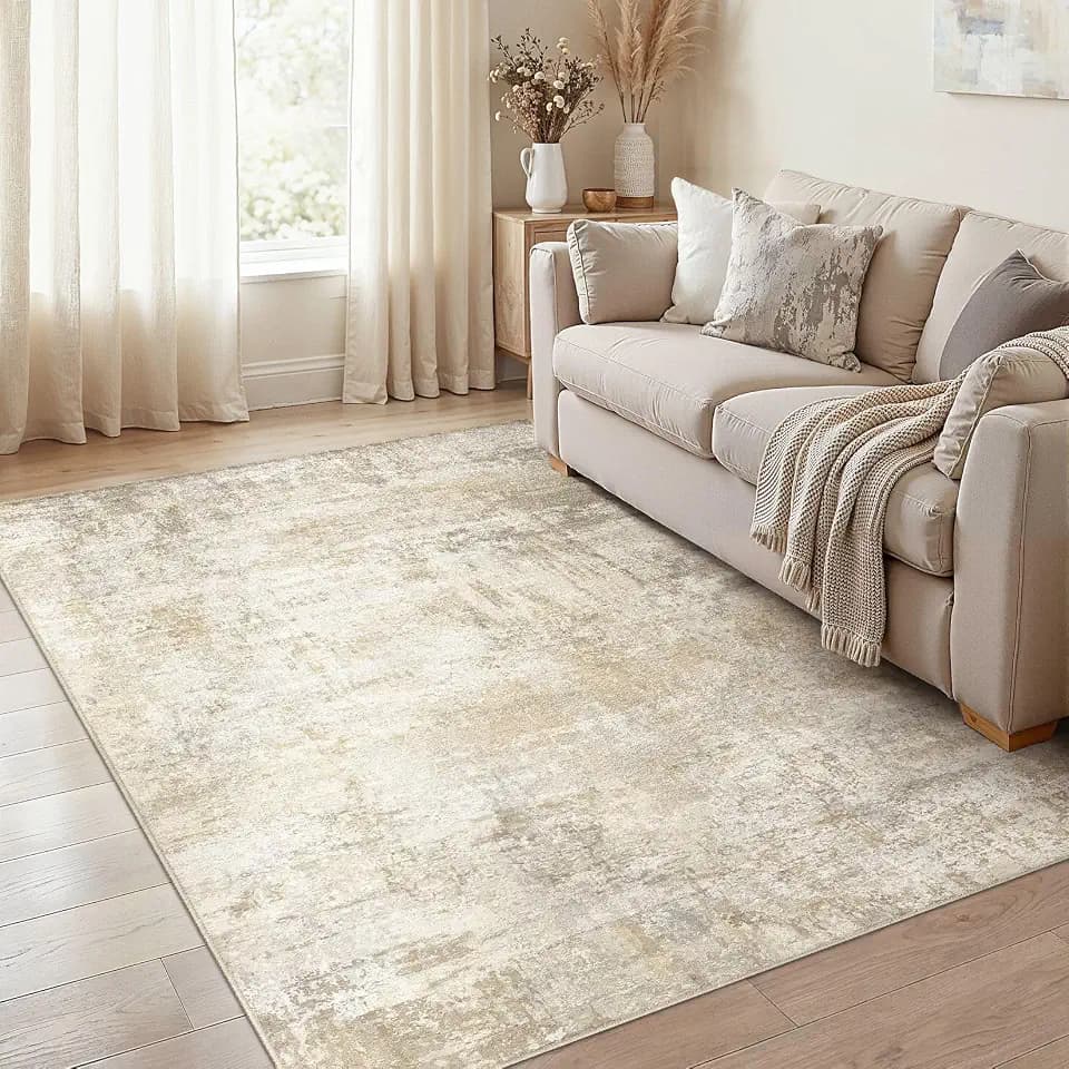 cotiled 5x8 Area Rugs Living Room: Washable Abstract Rug Beige