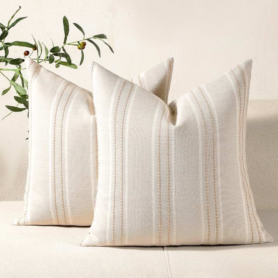 Hckot Striped Throw Pillow Covers 20x20 Set of 2 Neutral Pillow Cover Khaki