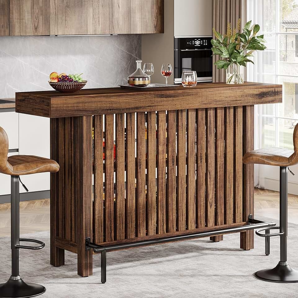 Tribesigns 63" Large Bar Table, 2-Tier Counter Height Table with Footrest