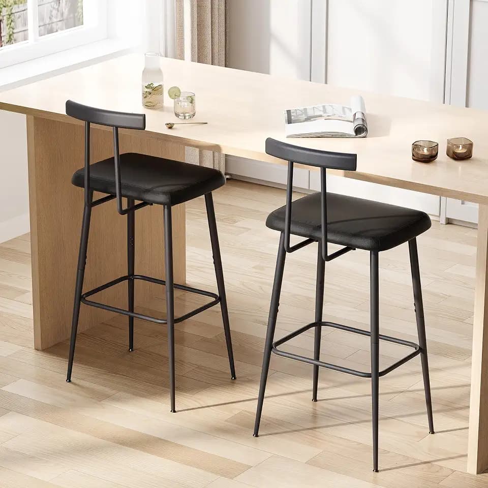 Black Bar Stool Set of 2,Tall Meta Black Barstools,Counter Bar Height Stool