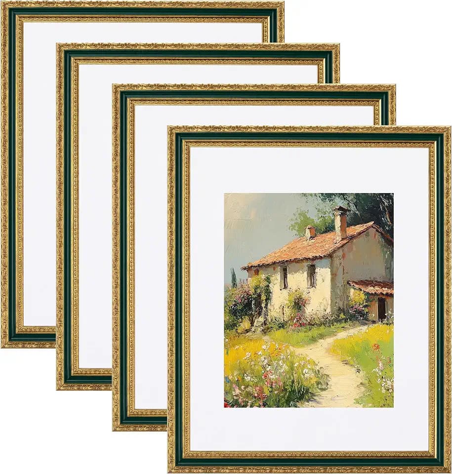 eletecpro 11x14 Vintage Picture Frame, Glass Cover, Green Gold, 4-Pack