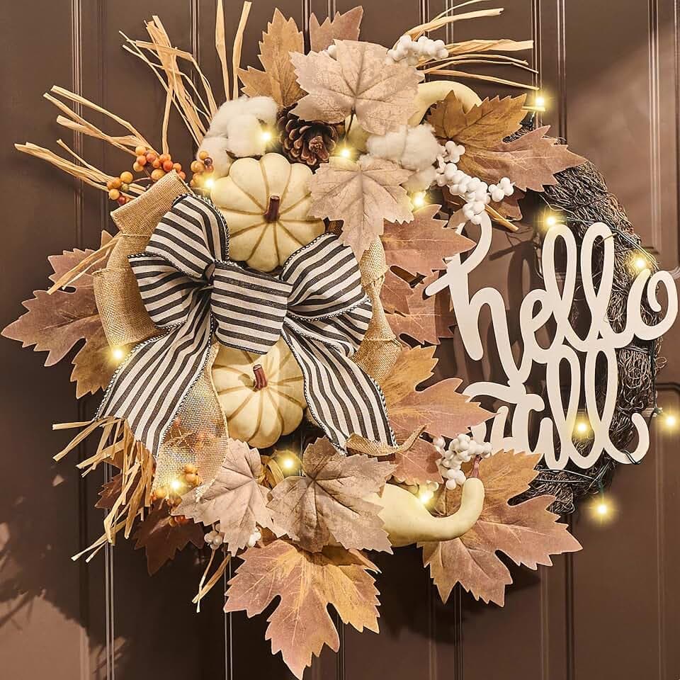 Valery Madelyn 22''Collapsible Fall Wreaths for Front Door with Pumpkins