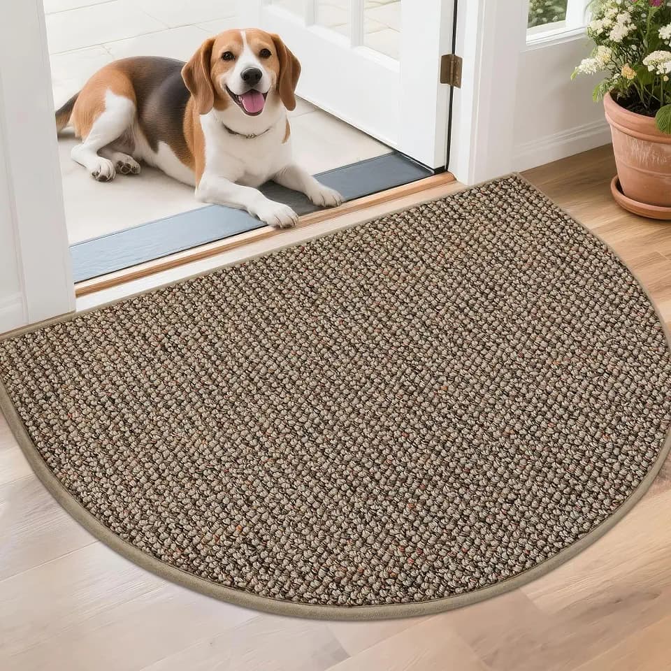 BEQHAUSE Dirt Trapper Door Mat 26" x 40" Half Circle Non Slip Rugs, Taupe
