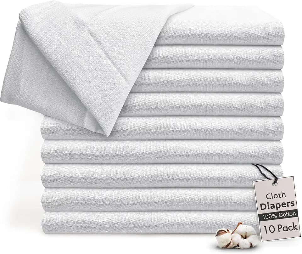 Ruvanti Cloth Diapers 10 Pack Flatfold 100% Cotton 23"x23" Unisex Birdseye