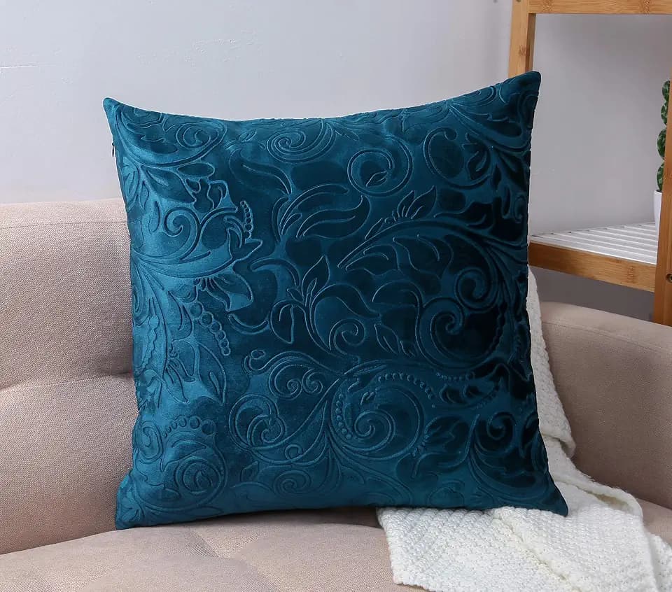 TangDepot Embossed Velvet Throw Pillow Cover-(24" x 24", C02 Teal Green)