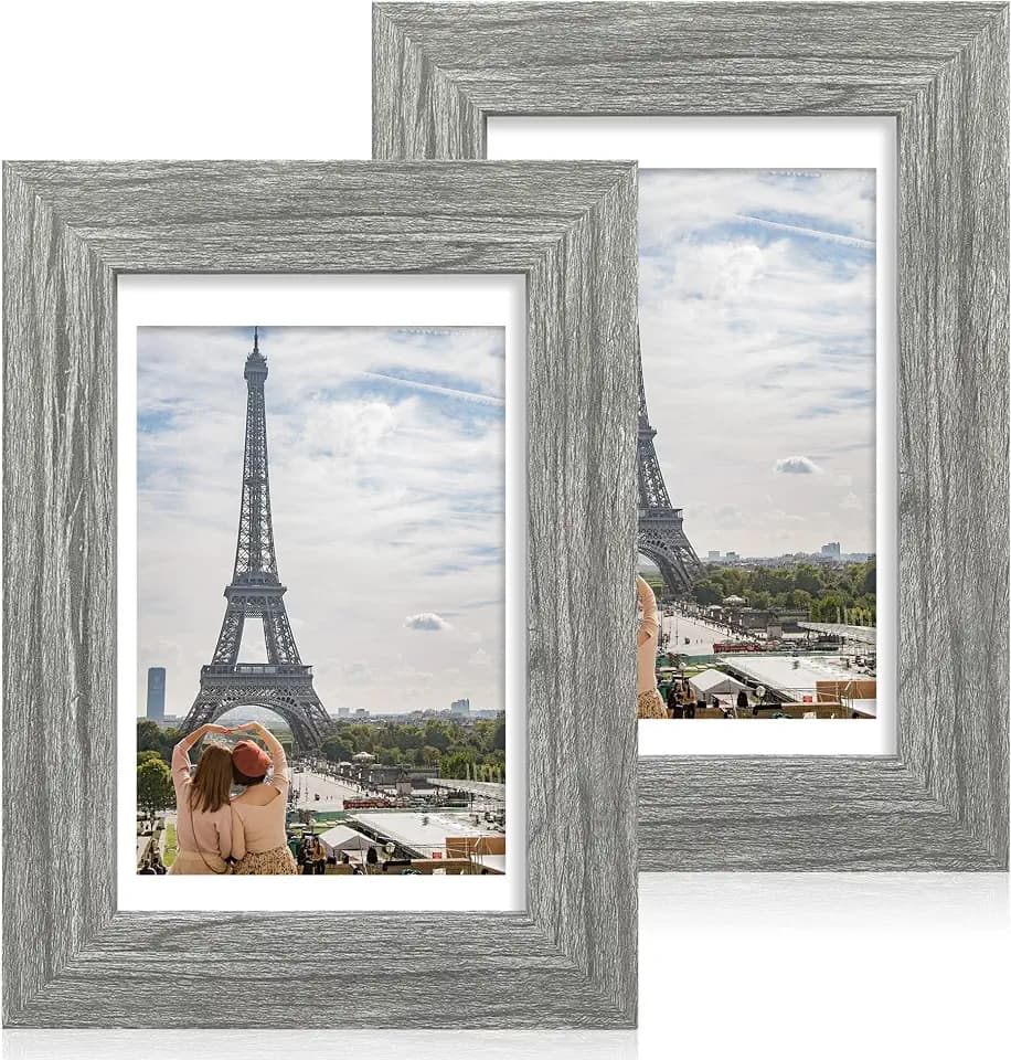 Hongkee 5x7 Picture Frame Set of 2, Real Glass and Wood Frame for Mat 4x6