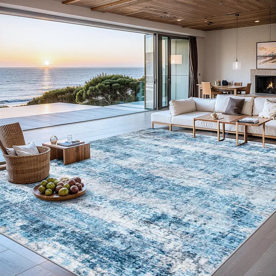 PLHXFR 6x9 Area Rug Living Room: Modern Abstract Washable Carpet Blue
