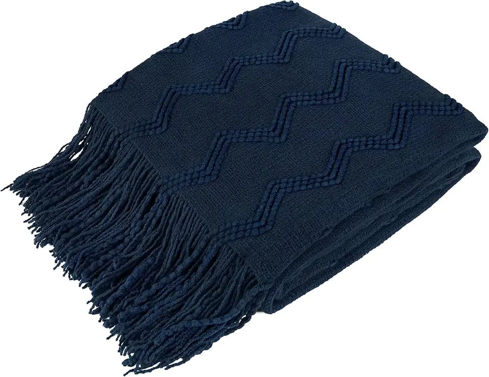 PAVILIA Navy Blue Knit Throw Blanket, Soft Knitted Farmhouse, 50x60