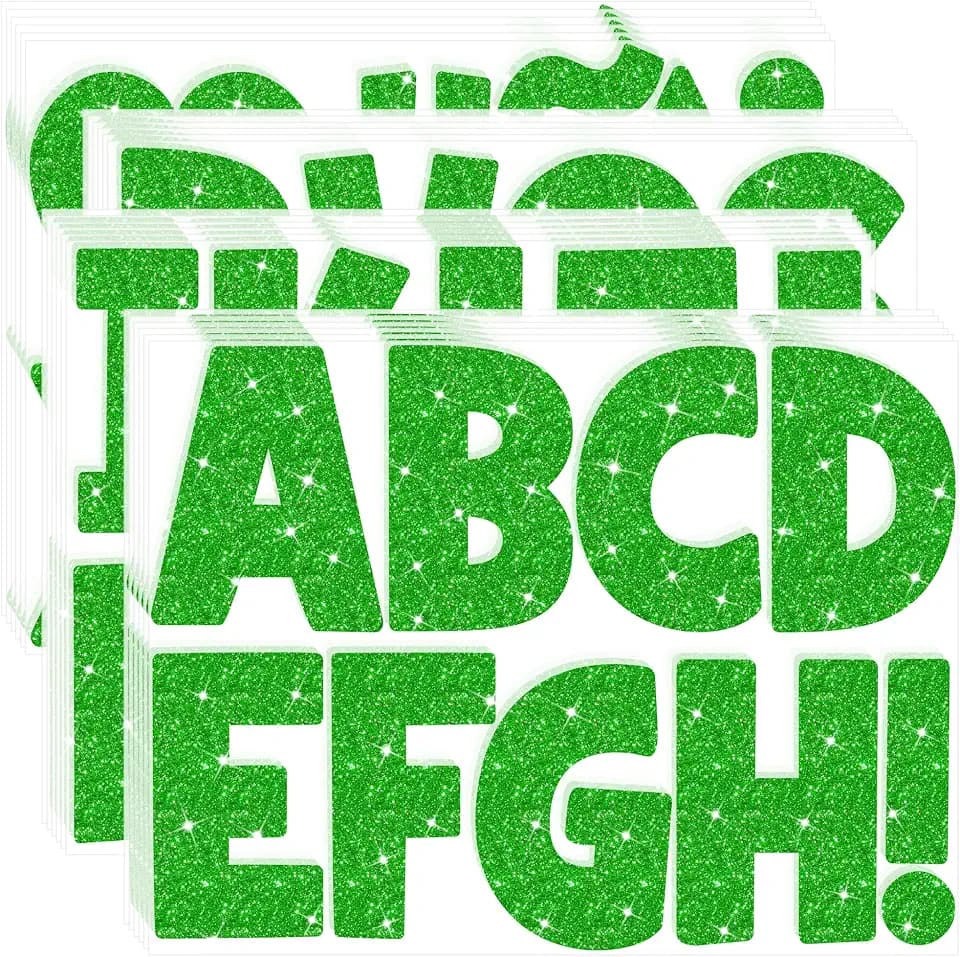216 Pcs Glitter Large Letter Stickers 4 Inch,Bulletin Board Letters (Green)
