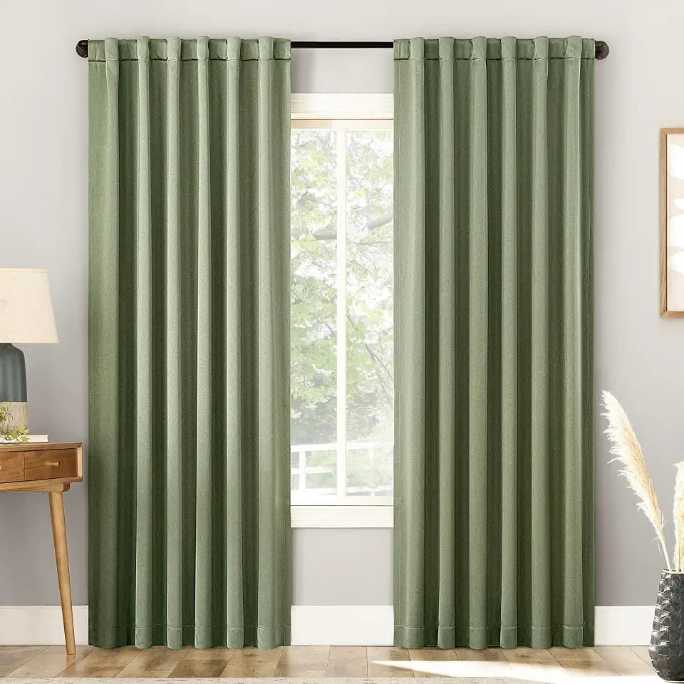 Sun Zero Belize 2-Pack Magnetic Closure Theater Grade 100% Total Blackout Back Tab/Rod Pocket Curtain Panel Pair, Sage Green, 52" W x 96" L (2 Panels)