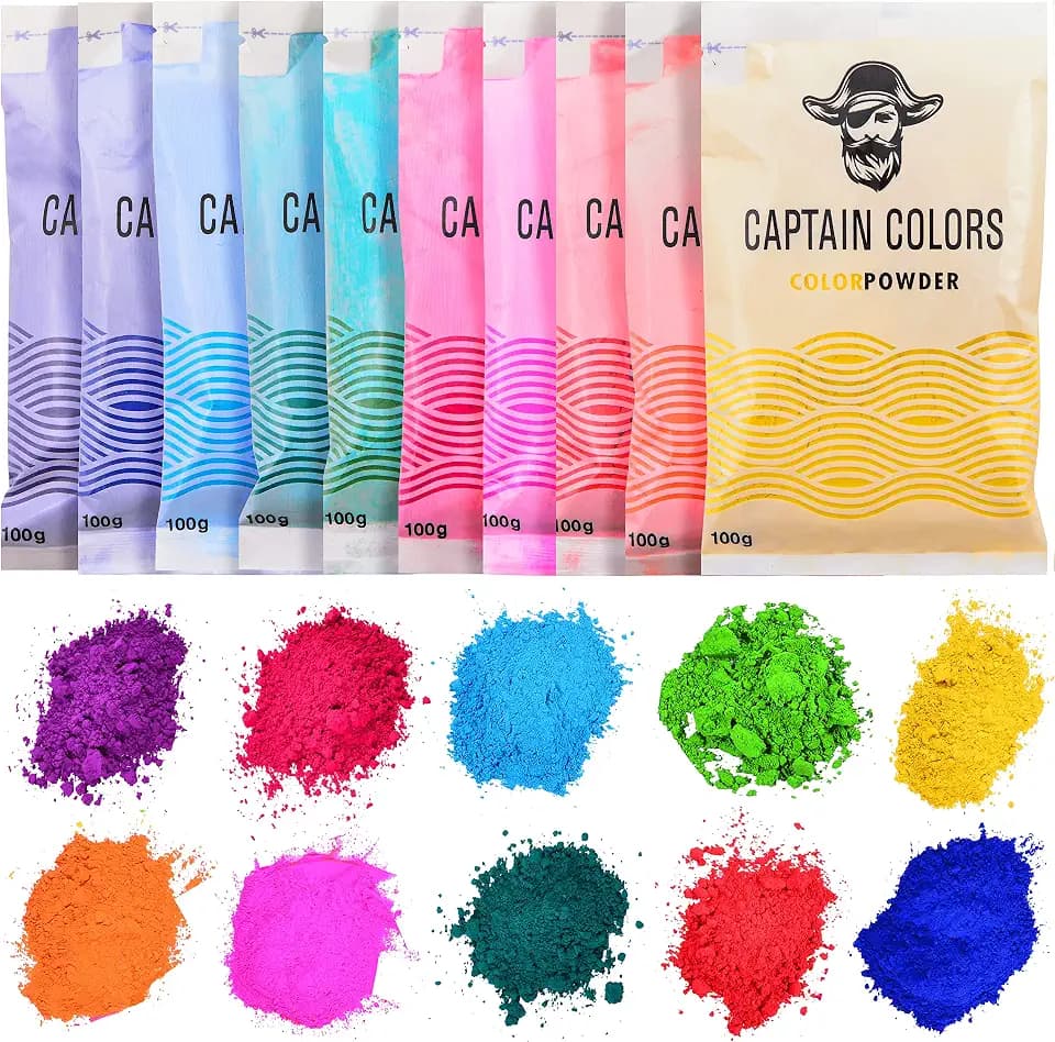 10 Colors x 100gram Each - Holi Color Powder, 10 Natural Powders for Color Wars, Fun Runs, Summer Camps, Festivals, 5k Marathons, Gender Reveals, Parties, Fundraisers, and Rangoli - (100gram Each)