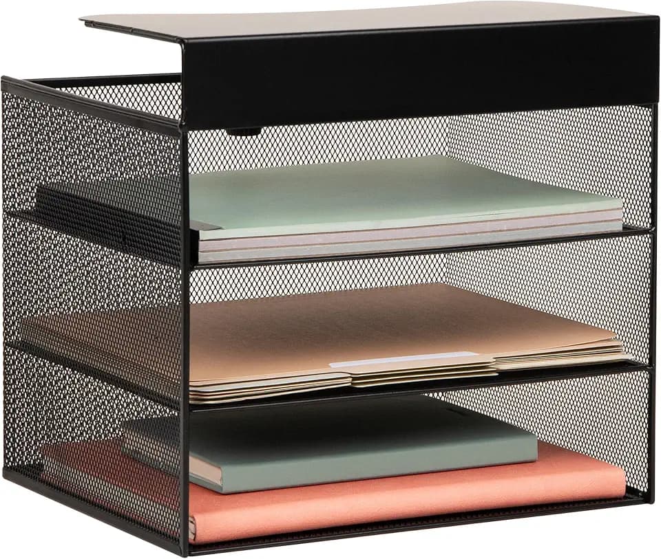 Mind Reader Slide-On Under Desk File Organizer, No Tools Required, Hanging Storage for Laptops, Folders, and Notebooks, Metal, Black