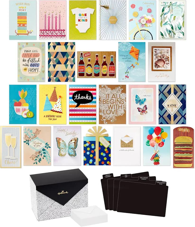 Hallmark All Occasion Cards, Assorted 24-Pack with Organizer Box (Dots)