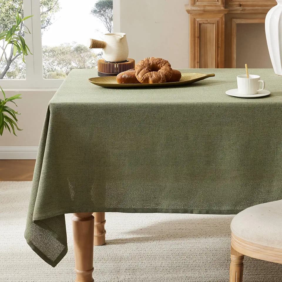 Farmhouse Linen Rectangular Tablecloth, Olive 60x84 Inch