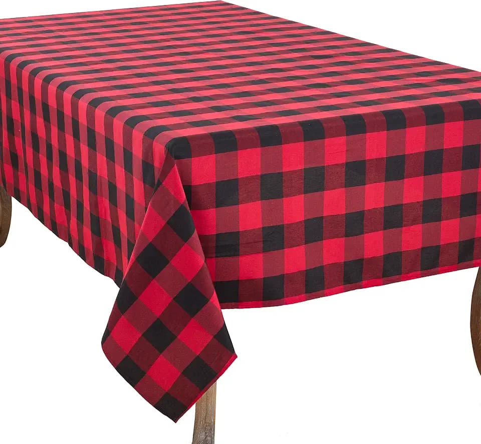 SARO LIFESTYLE Cotton Blend Buffalo Plaid Tablecloth, 70" x 90", Red