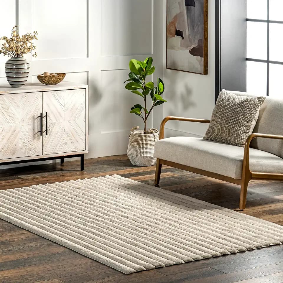 nuLOOM Kai Beige Striped Washable Area Rug, 8' x 10'