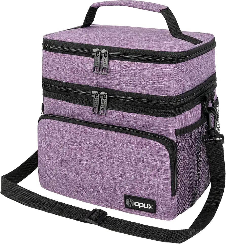 opux Insulated Dual Compartment Lunch Bag for Men Women, Leakproof, Purple