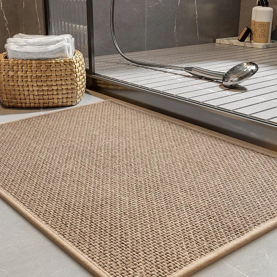 PADOOR Non-Slip Bath Mat, Braided Absorbent Bathroom Mat, 24''x35'' Beige