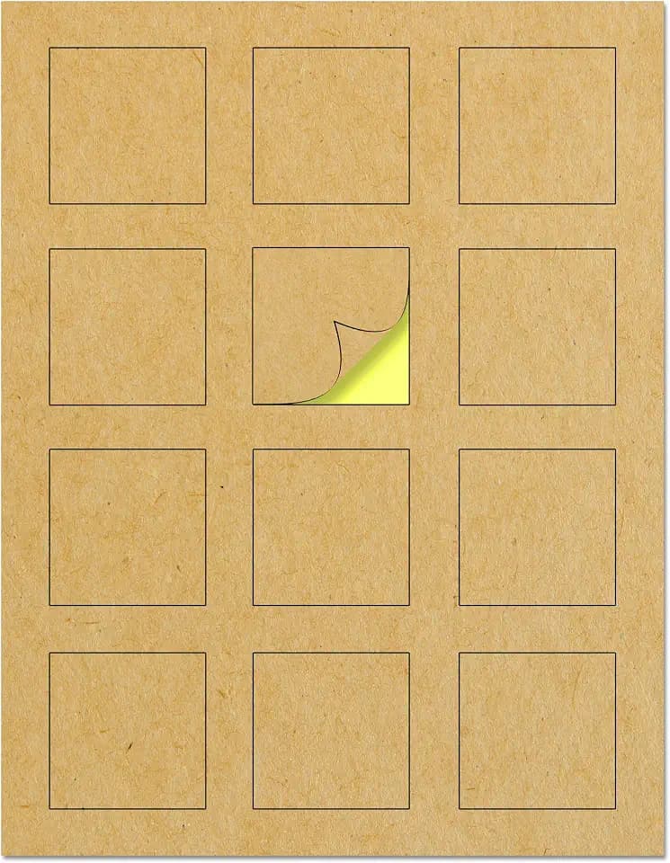2" x 2", Printable Brown Kraft Labels Stickers Square - 150 Sheets