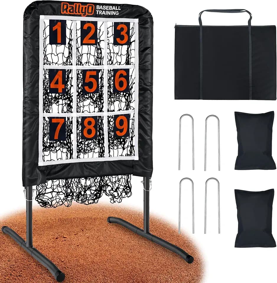 Pitching Net, 9 Hole Baseball & Softball Pitching Net with Strike Zone, Adjustable Pitching Target with 9 Pocket Design, Portable Pitching Practice Equipment