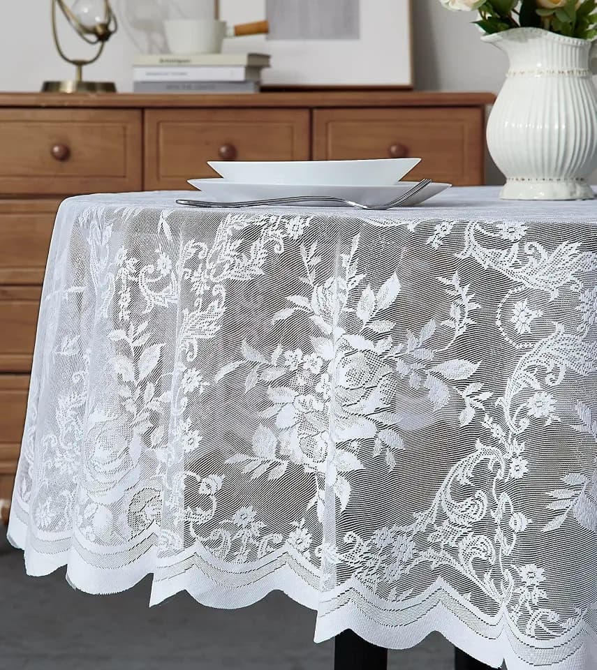Warm Home Designs 36 Inch Round White Lace Tablecloth. LTC White 36 Round