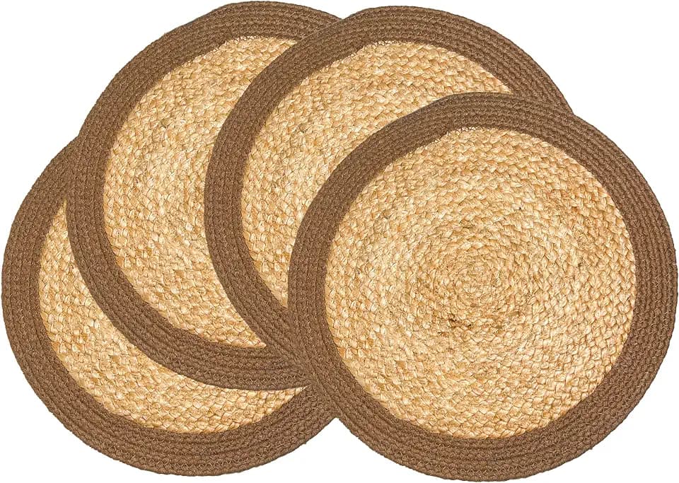 Chardin Home Verona Round Woven Jute Cotton Placemat, Set of 4, 14 Inch