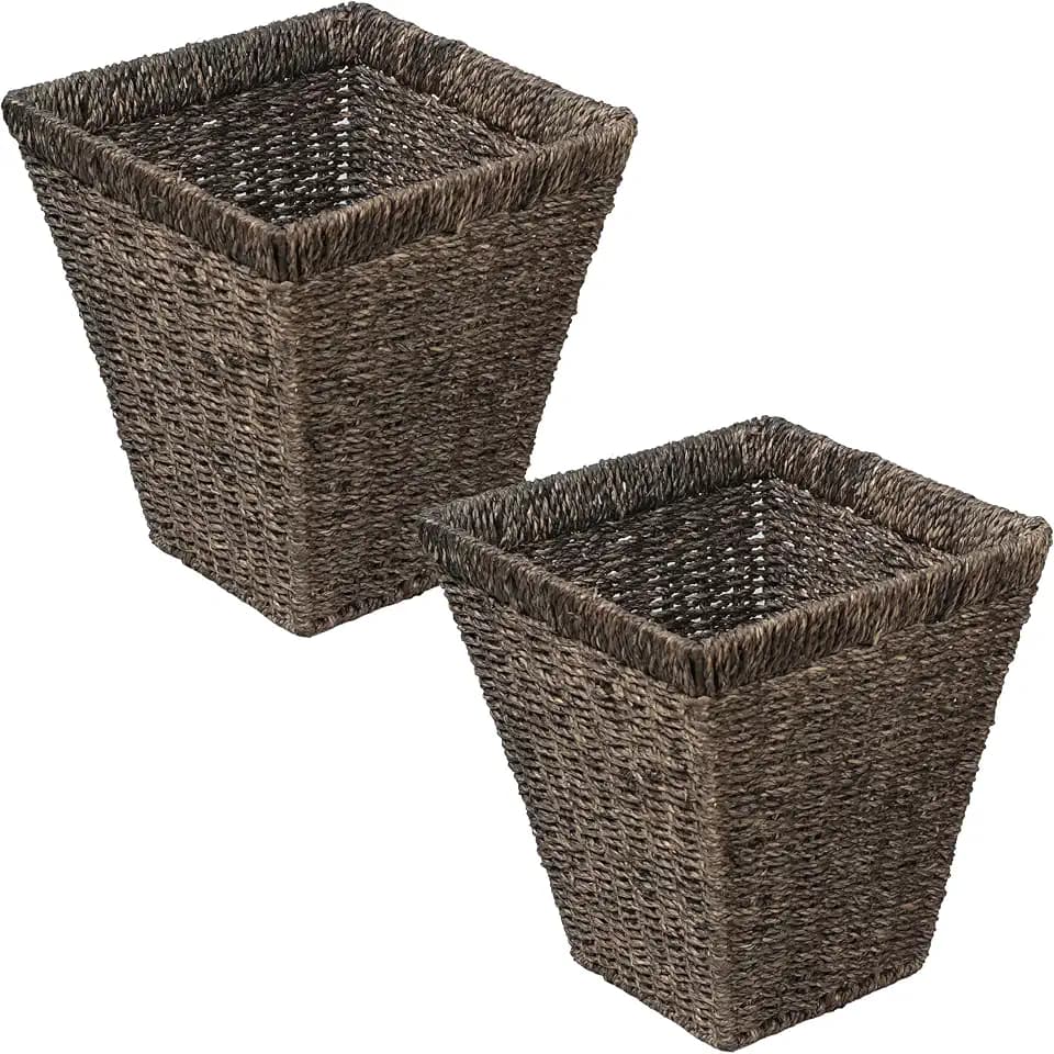 happimess Alden 2.3 Gal Square Seagrass Wastebasket, Brown, Set of 2