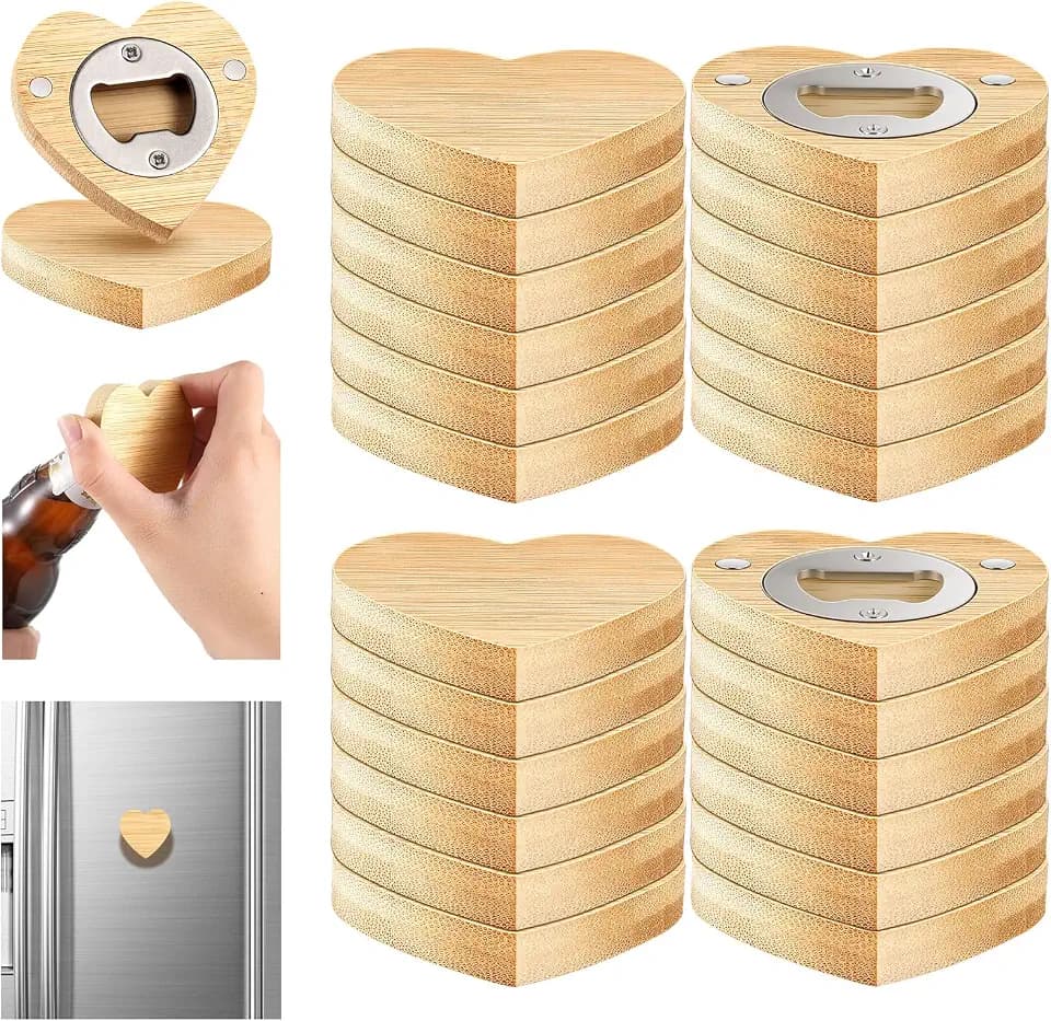Vesici 24 Pcs Magnetic Bottle Opener 2.5in DIY Bamboo Heart Shape