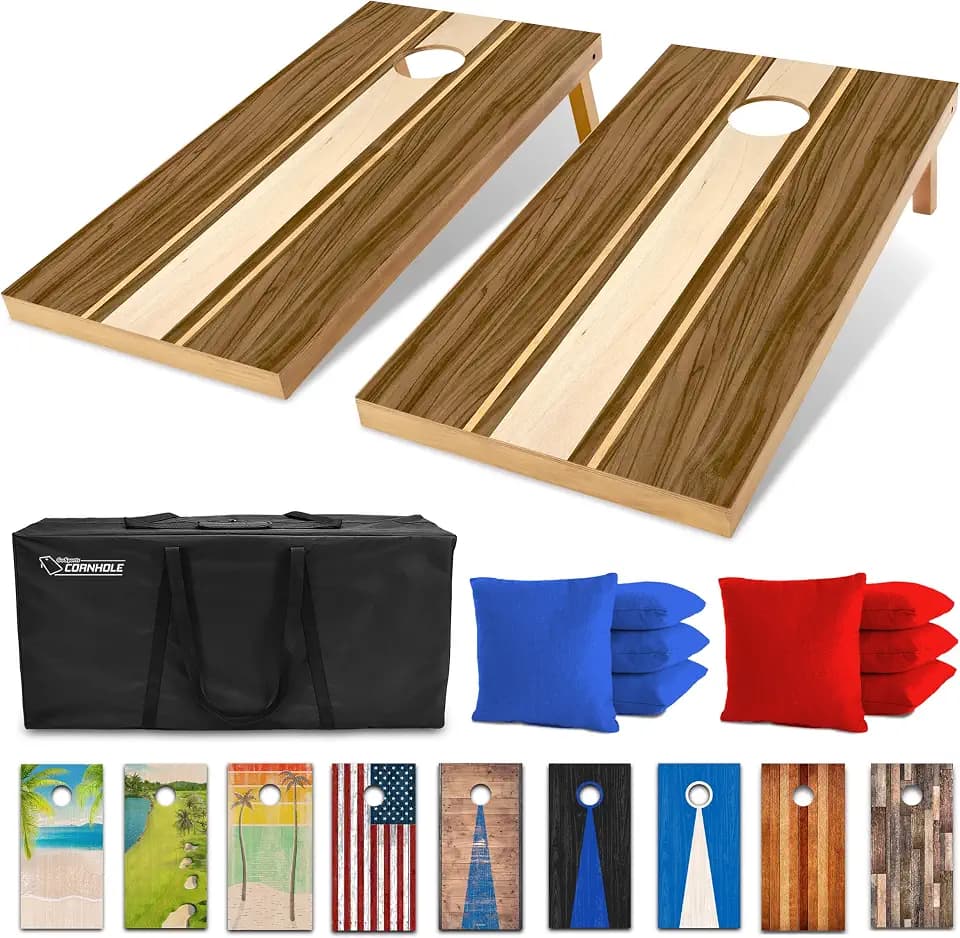 GoSports 4 x 2 ft Regulation Size Wood Cornhole Boards - 10 Vintage Wood Designs (Choose Your Style)
