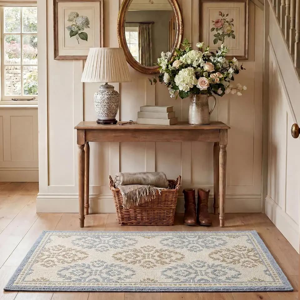 Laura Ashley All Loop Tufted 3'x5'' Washable Skid-Resistant Accent Rug - Blue Barnsley