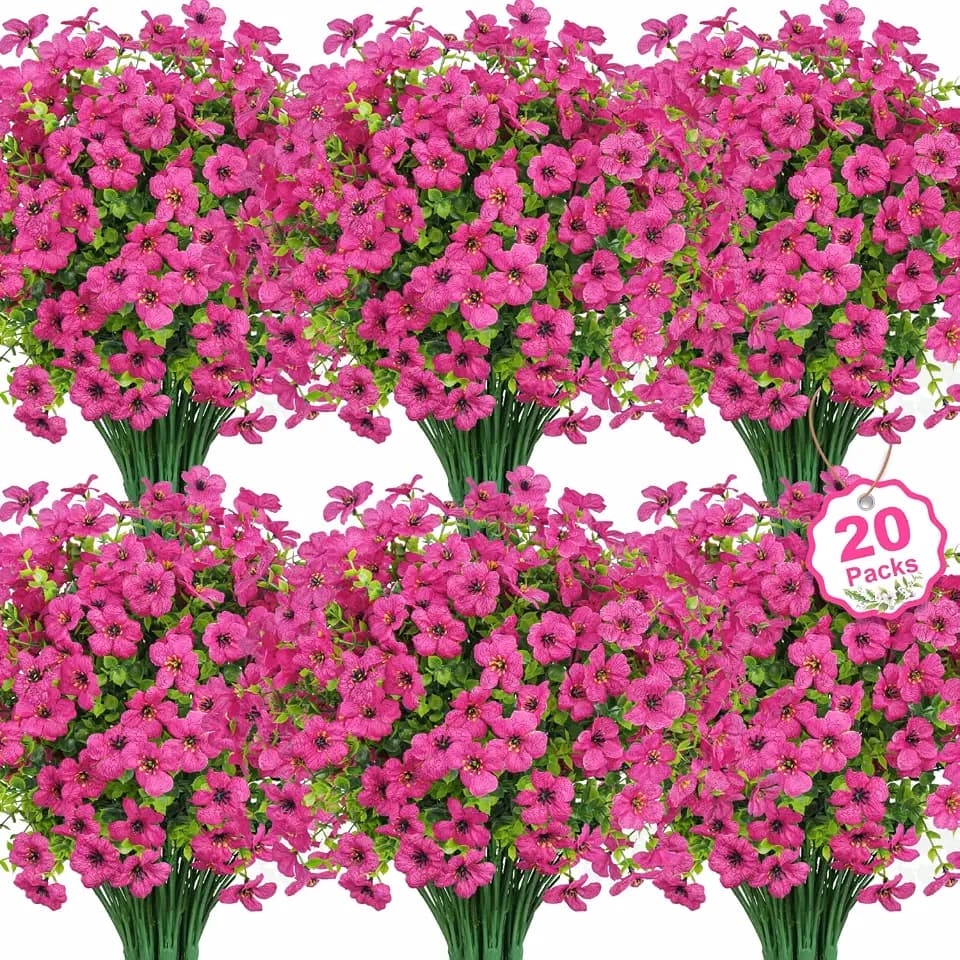 20 Bundles Artificial Flowers for Outdoors Fake Plants, Fuchsia