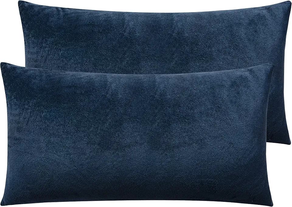 NTBAY King Velvet Pillowcases, Set of 2, Zipper, Navy Blue