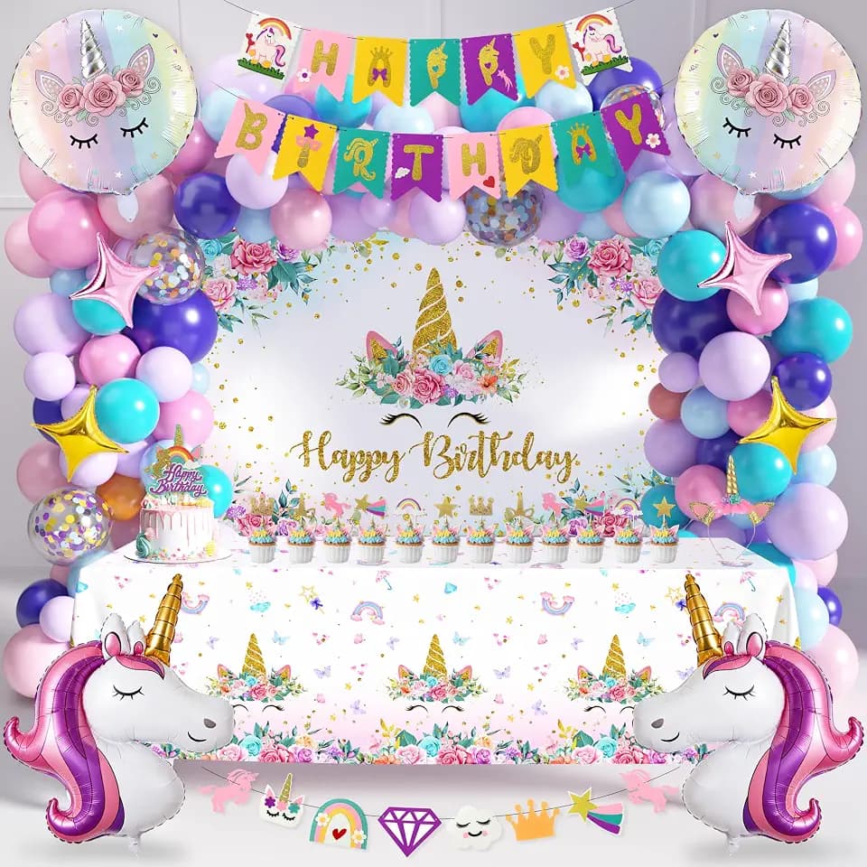 Unicorn Birthday Party Decorations 100+Pcs Balloon Arch Kit Backdrop Girls