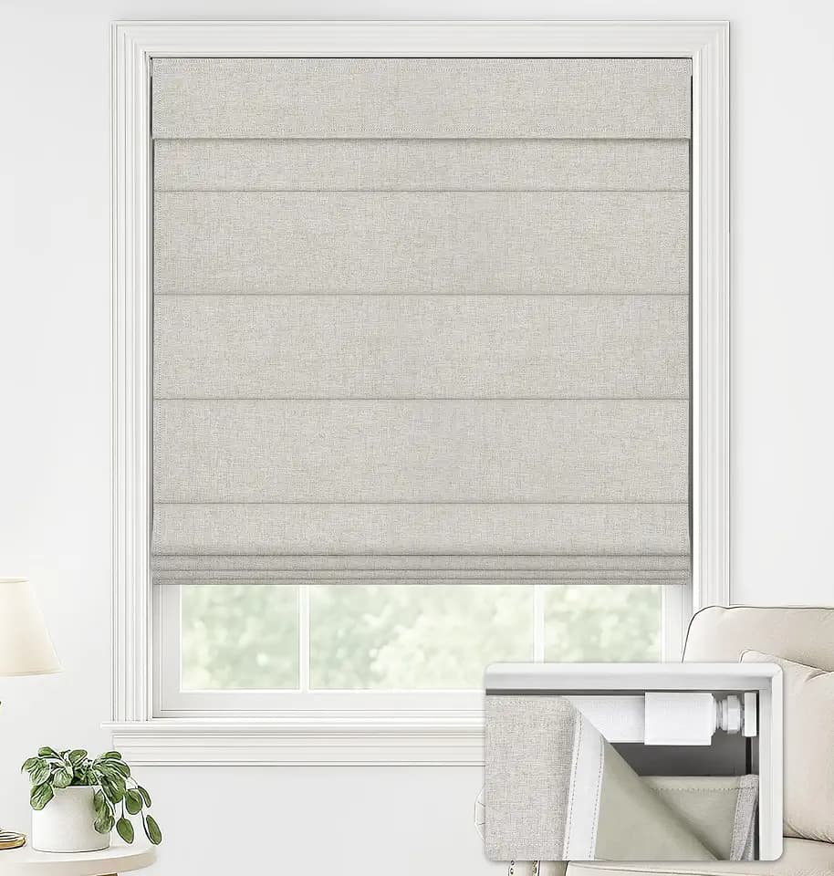 LazBlinds No Drill Roman Shades, Blackout, 21" W x 64" H, Beige
