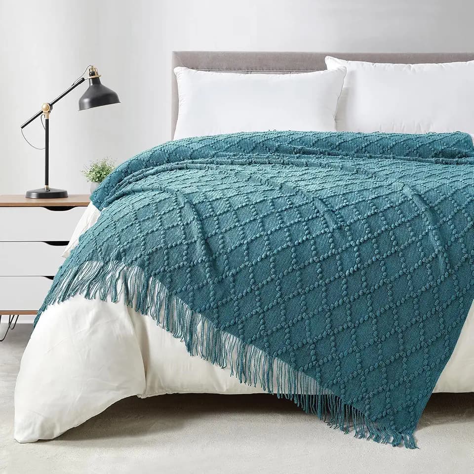 BOURINA Teal Throw Blanket 50 x70 Inch Jacquard Throw Knitted Blanket
