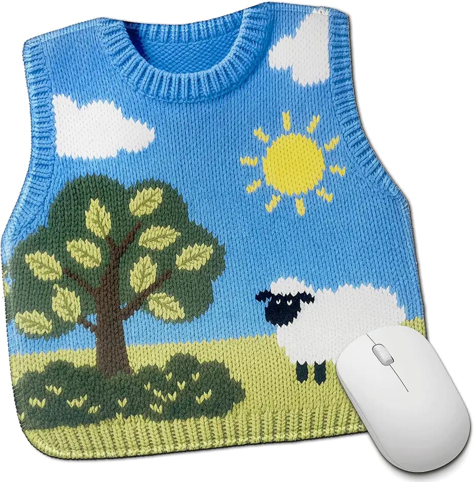 Funny Mouse Pad Cute Knitted Sweater-Shaped Vest Print Unique Novelty Mousepad Sheep Butterfly Pattern Blue