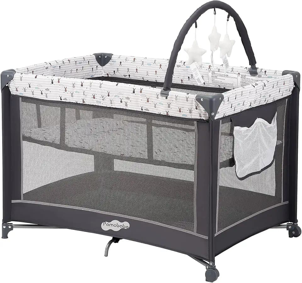 Pamo Babe Pack and Play with Bassinet, Portable Playard for Baby