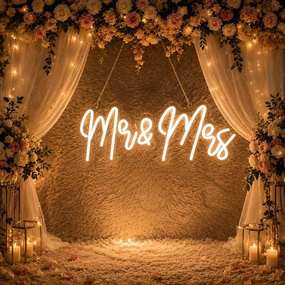 Mr and Mrs Neon Sign 17x7.2in, USB Powered LED Wedding Decor Light