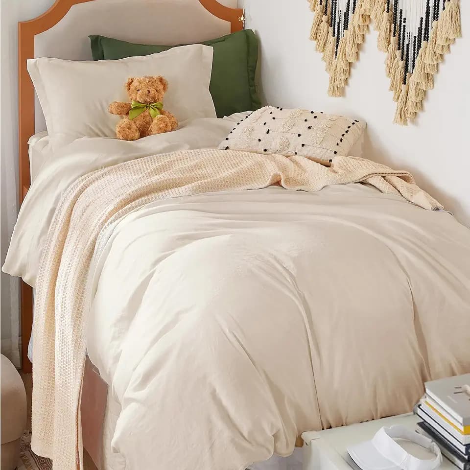 Bedsure Prewashed Twin/Twin XL Duvet Cover, Cotton-Like Bedding Set, Beige