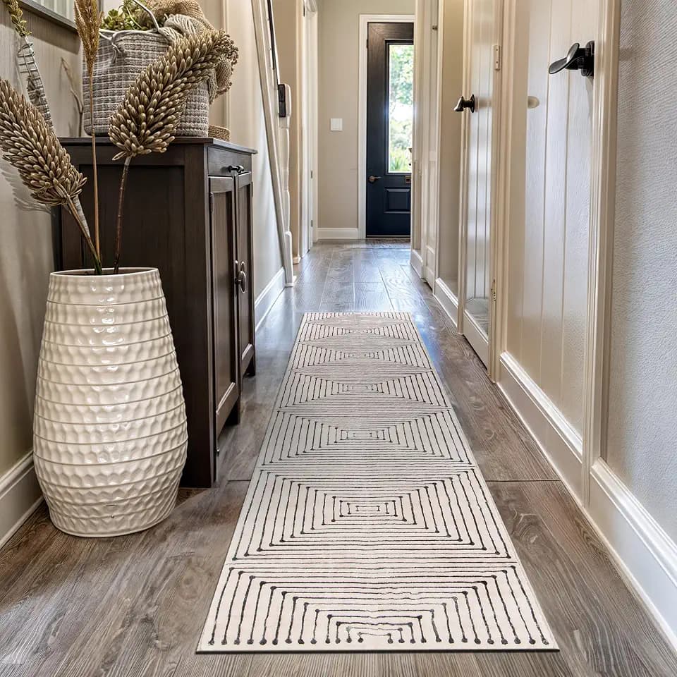 Rugshop Bohemian Stripes Non-Slip Washable Runner Rug Beige 2' x 10'
