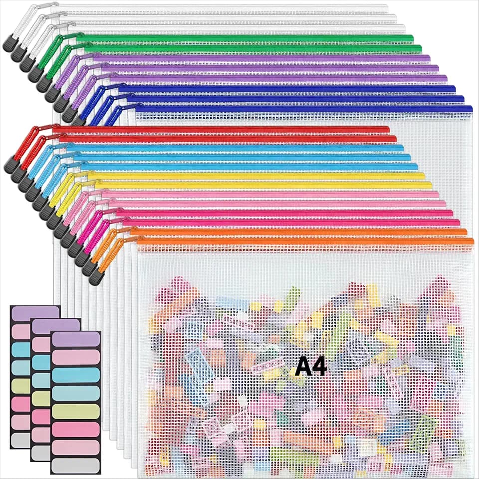 JARLINK A4 Mesh Zipper Pouch Bags, 24 Pcs Waterproof Zipper Pouch Bags