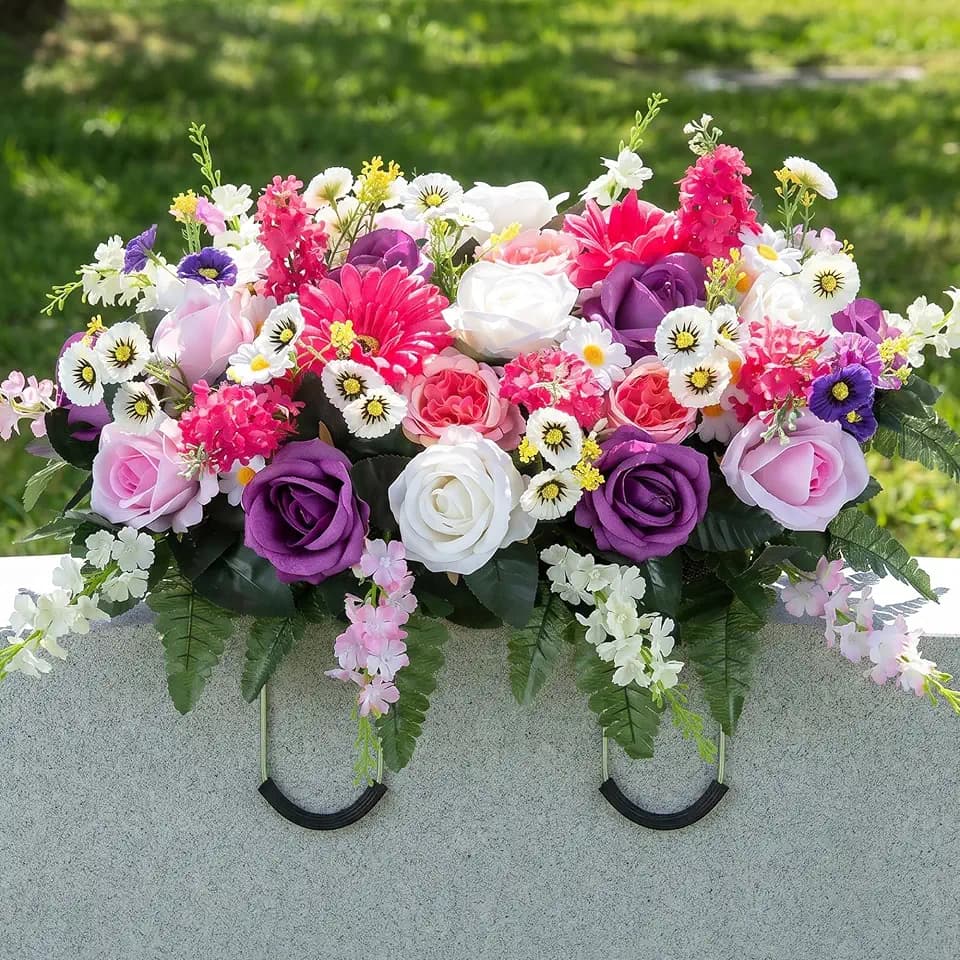 Saddle Cemetery Flowers for Grave Decorations, Headstone Flowers