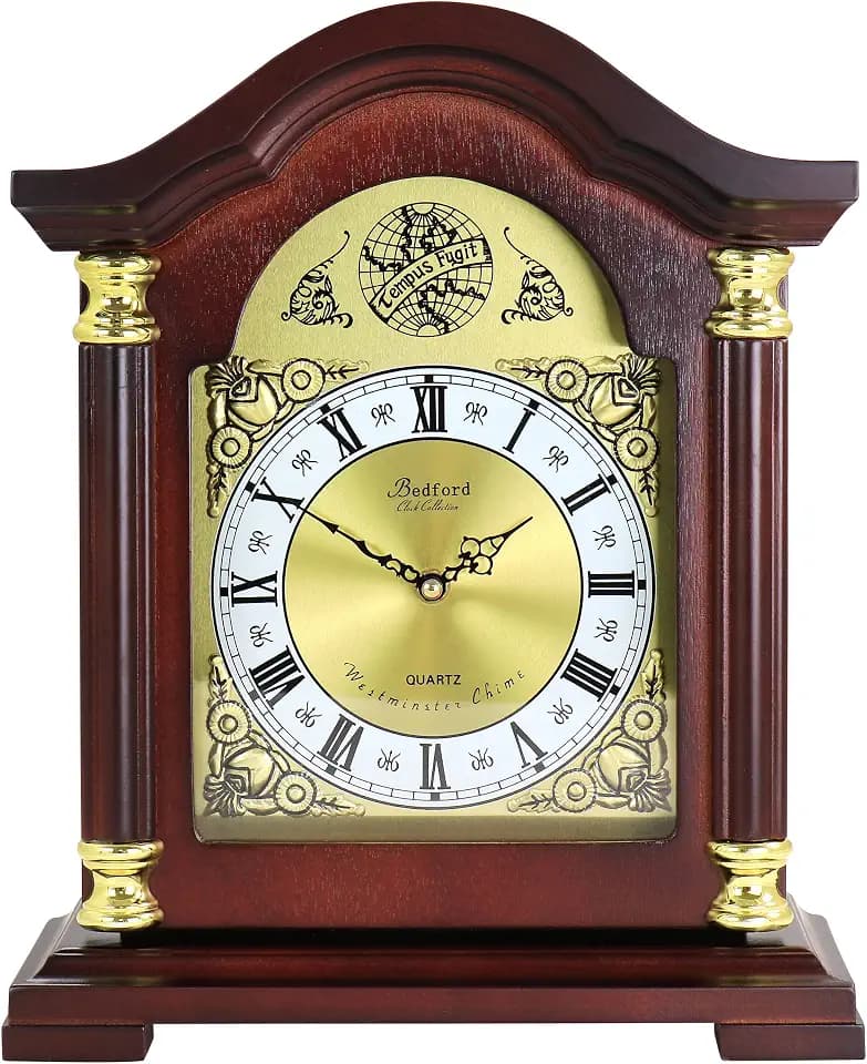 Bedford Clock Collection Redwood Mantel Clock with Chimes