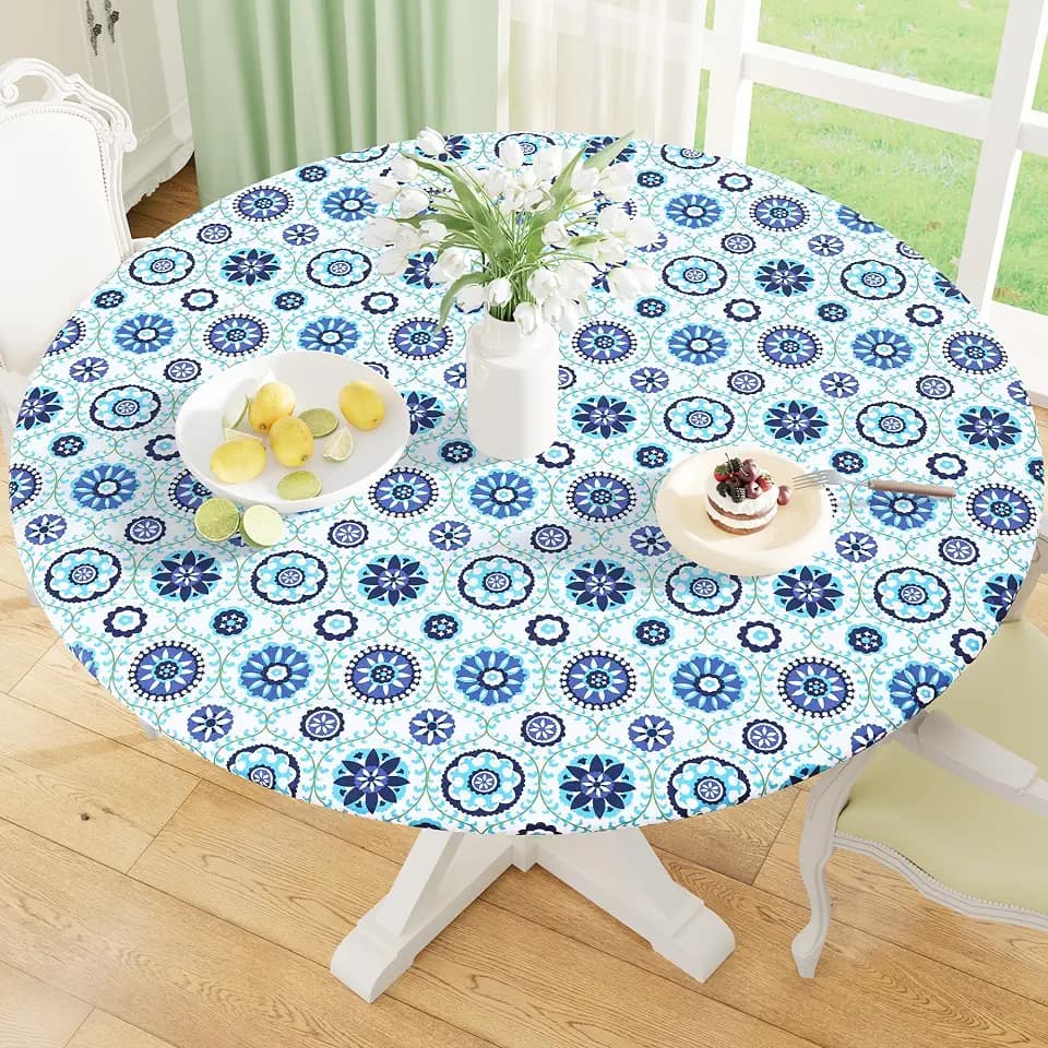 misaya Round Fitted Vinyl Flannel Backed Tablecloth with Elastic Edge