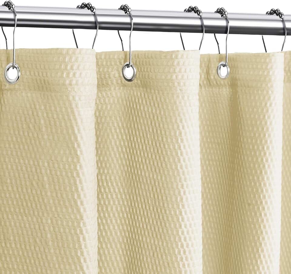 Tititex Solid Beige Cloth Fabric Shower Curtain Liner with 2 Magnets - Texture Soft Hotel Quality Waterproof Shower Liner, Light-Weight & Machine Washable 72x72 inch