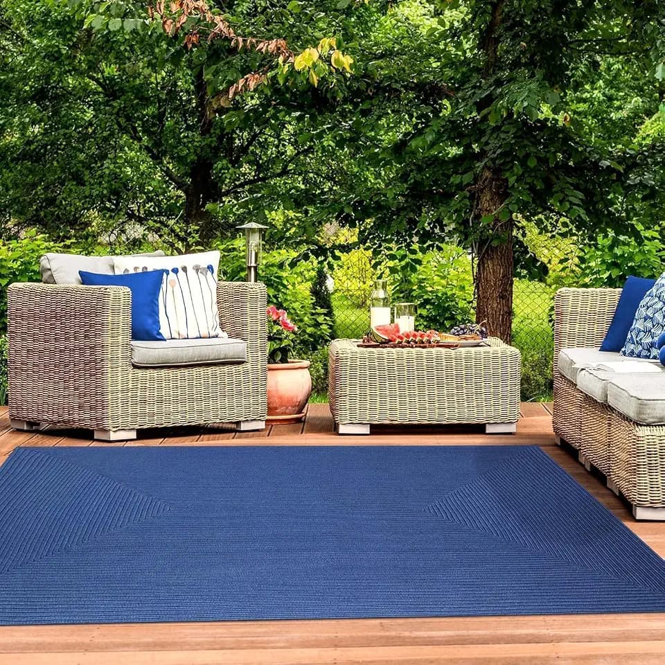SUPERIOR Indoor Outdoor Area Rug, Handwoven Reversible Braided Home Decor for Living Room, Kitchen, Entryway, Patio, Front Porch, Deck, Modern, Boho, Farmhouse Style, 6' x 9', Denim Blue