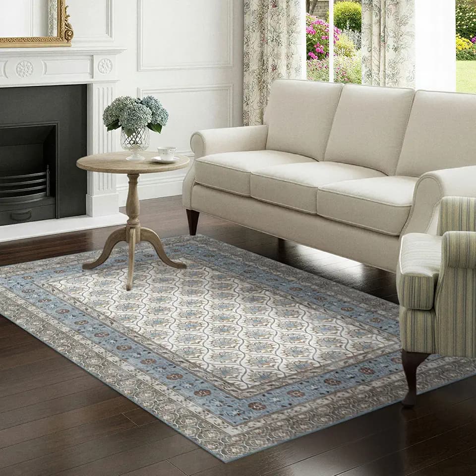 Laura Ashley Blue Amelia Trelis Machine Washable & Slip Resistant 5'3" x 7'5" Area Rug