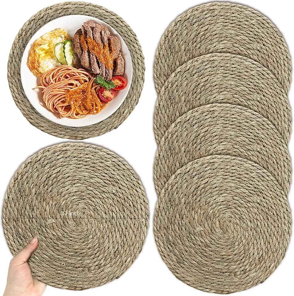 Woven Placemats Set of 4,12 Inch Medium Size Rattan Placemats Wicker Place MatsNatural Farmhouse Jute Braided Table Runnerfor Kitchen Countertops Medium Size Please Choose Carefully