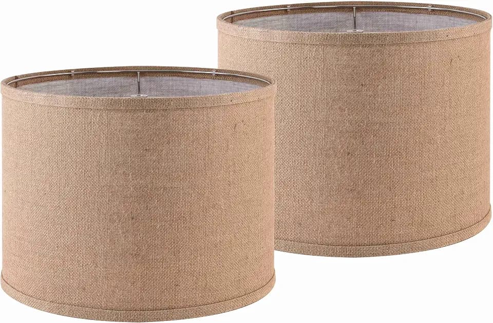 Burlap Lamp Shades Set of 2 Large Durm Lamp Shade 16" Top x 16" Bottom x 12" High (Spider)Modern Lampshade for Table and Bedside Lamp - By PAPAYA