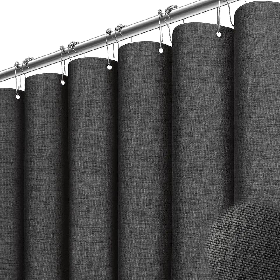 BTTN Stall Linen Textured Waterproof Shower Curtain, 36x72, Charcoal Grey